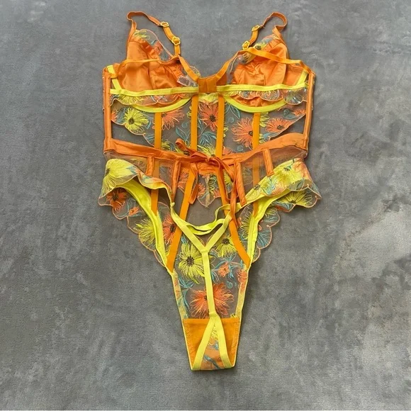 New! For love and lemons waterlily teddy bodysuit orange yellow 27991